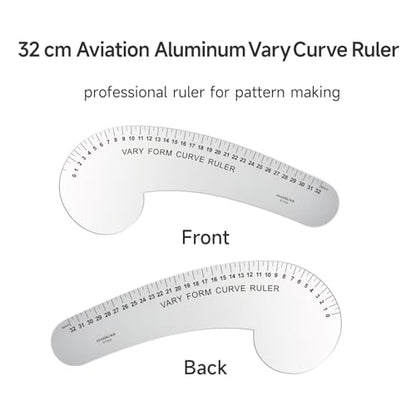 32CM French Curve for Pattern Making, Vary Form Curve Ruler | Aviation Aluminum Dual-sided Scales Hip Curve Ruler for Measuring Sewing, Fashion Design,Quilting - style: 6132A(32CM)