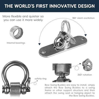Heavy Duty Stainless Swing Hanger with Smooth Swing Bearings 180°+360°, 1500 lb Capacity for Indoor Outdoor Playground Yoga Hammock Chair Sandbag Porch Swing Bag - size: size1