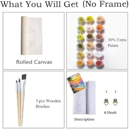 ZRIZQ Beach Paint by Numbers Kit for Adults Beginner,Sunset,16x20 | Full set with rich paints,wooden brushes,rolled canvas.Calming activity.Beginner friendly.Just open and paint. - color: 16"X20"Rolled Canvas-Beach 1