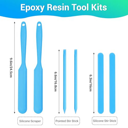 6PCS Silicone Stir Sticks Kits, 2pcs Spatula Scraper, 2pieces Large Silicone Sticks, 2pack Pointed Stir Rods, Reusable DIY Craft Tool for Mixing Resin, Paint, Liquid, Blue - color: Blue, size: Large&Medium-6PCS