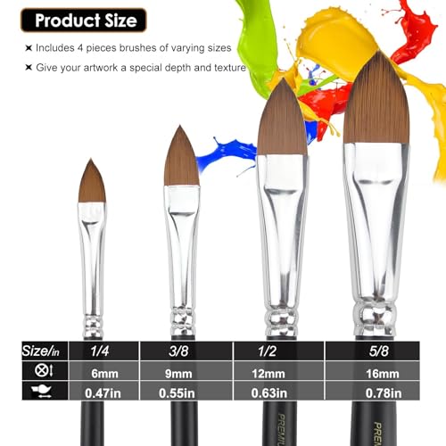 GACDR Cat Tongue Watercolor Brush Set, 4 PCS Oval Wash Brushes | 4 PCS Oval Wash Cat Tongue Brushes for Watercolor, Acrylic & Gouache—For Floral Petals, Leaves, Blending and Soft Washes Art