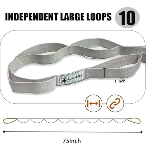 Stretching Strap Yoga Strap with Loops for Physical Therapy, Non-Elastic - color: Silver Gray