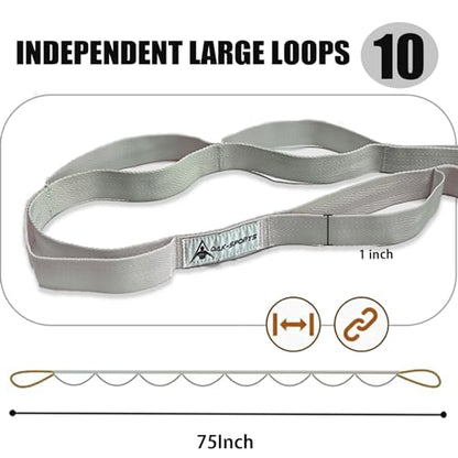 Stretching Strap Yoga Strap with Loops for Physical Therapy, Non-Elastic - color: Silver Gray