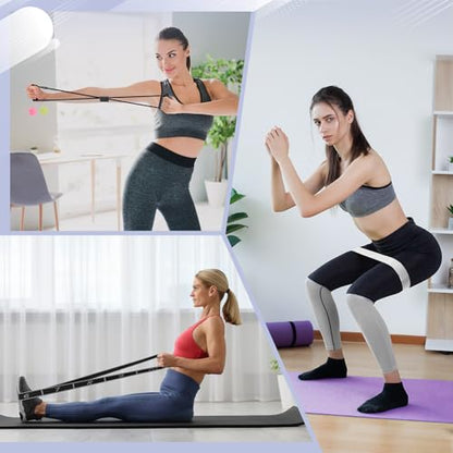 Halloscume 24 Pcs Pilates Kit, Home Pilate Equipment for Women, Pilates Ring and Ball Set with Stretching Strap, Water Bottle, Magic Circle, Yoga Ring, Gym Bag, Resistance Band, Anti Slip Sock - color: Black