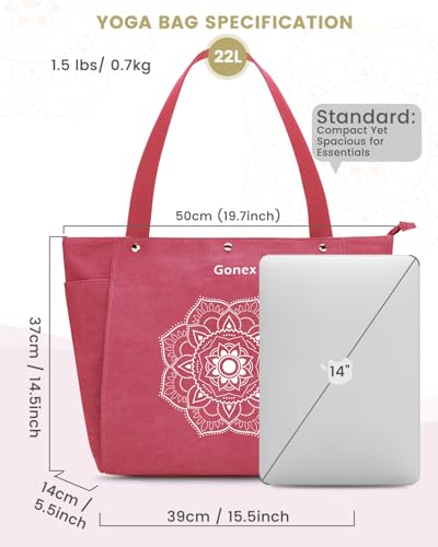 Gonex Yoga Mat Bag For Women Canvas Tote Pilates Gym Bag With Mat Carrier | Front-Opening Quick Access Mat Straps, Durable Cotton Canvas, Machine Washable, Bottle Holder Multi Pockets, Yoga Gym Travel - color: Brick Red, size: Classic (15.5×5.5×14.5inch)