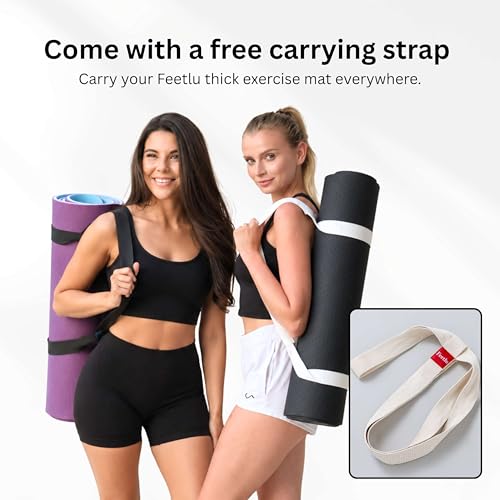 Extra Thick Yoga Mat with Carry Strap, 10mm Non-Slip Exercise Mat, 72 x 24 Inch Cushioned Workout Mat for Yoga, Pilates, Stretching & Floor Exercises - color: Trurkey Blue & Gray