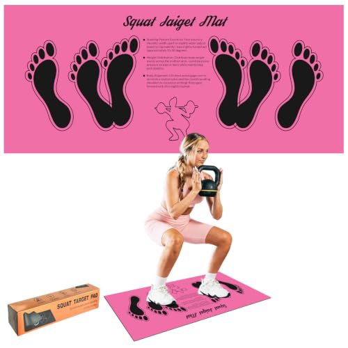 Squat Mat with Foot Position Guide, Anti-Slip Squat Target Mat for Home Gym, Leg, Glute and Ab Workouts, Lightweight Rollable Exercise Mat, 31.5" x 13.78" - color: Pink