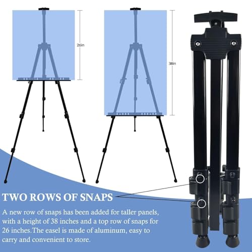 NS JYMB Easel Stand for Sign and Painting, 17-66 Inch Adjustable, Black | Portable metal tripod easel for display stand, canvas holder, floor, poster board, wedding signs and travel use - style: 66Black 1pack