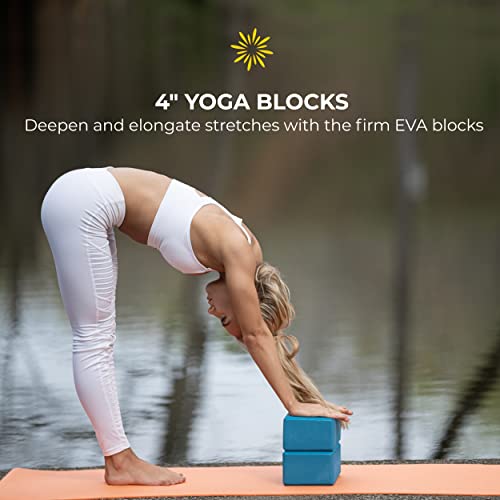 6 Piece Restorative Yoga Kit | Includes 1 Yoga Bolster (24"x12"x6"), 2 Blocks (4"x6"x 9"), 1 6ft D-Ring Strap, 1 Mexican Blanket, 1 Unscented Eye Pillow - color: Oceanside