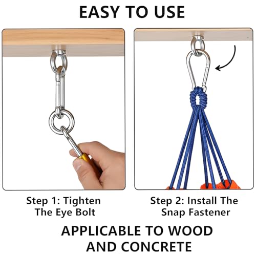 2 Pack Hammock Hanging Kit, 1400 LBS Hammock Hooks Heavy Duty Stainless Steel Hammock Hanging Hardware with Carabiners for Porch Swing, Tree Hammock, Yoga Swing, Indoor Outdoor Ceiling Mount