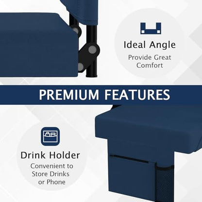2pcs Stadium Seat for Bleachers with Back Support，Portable Bleacher Chairs with Back and Cushion，Includes Shoulder Strap and Cup Holder - color: Navy,2 Pack