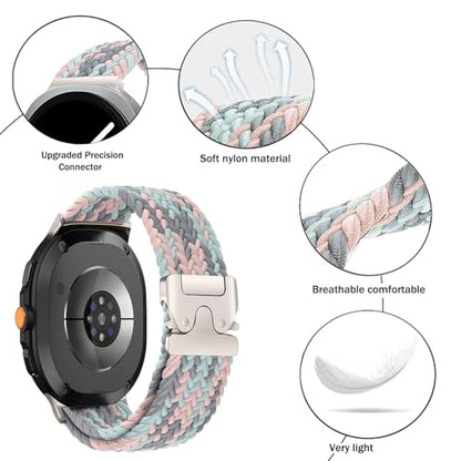 Nylon Braided band Compatible with Samsung Galaxy Watch 8 40mm 44mm, Elastic Band for Galaxy Watch 8 Classic 46mm - color: Gray-Blue Pink
