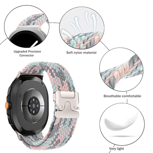 Nylon Braided band Compatible with Samsung Galaxy Watch 8 40mm 44mm, Elastic Band for Galaxy Watch 8 Classic 46mm - color: Gray-Blue Pink