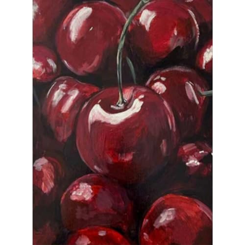 AIBOERL Diamond Art Kits for Adults,Cherry Diamond Painting Wall Decor | Round Drill Cherry Diamond Painting for Beginners DIY Rhinestone 5D Diamond dots(Gemstone Craft)Wall Art Gift 12x16IN - color: DP03964