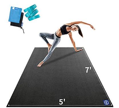 MRO Extra Large Yoga Mat, 12'x6'/9'x6'/7'x5'/6'x4' (9MM) - color: Black, size: 7*5 FT