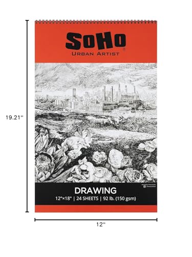 SoHo Urban Artist Softcover Drawing Pad - 12"x18" - 92 lbs/150gsm, Mixed Media, 24 Dual-Sided Sheets, Acid-Free, Wire-Bound, Micro-Perforated, Repeated Erasing & Reworking - size: 12"x18"