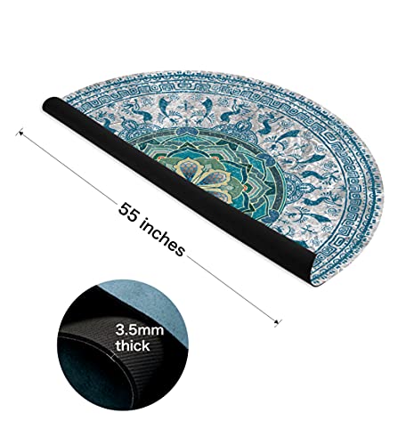 Knsbk Large Round Yoga Mat 4.6'X3.5mm for Exercise Premium Extra Thick, Ultra Comfortable, Non Slip, Meditation Mat - color: blue blossom