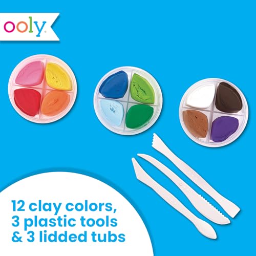 Ooly Creatibles Air Dry Clay for Kids, Includes 3 Reusable Cases, 12 Colors | Ages 6+, Includes 3 Shaping Tools, Modeling Clay, Fun Play Dough Craft Kit, Sculpt Fun Lion, Cat, Bear, Gift for Kids - style: 12 Colors Complete Set