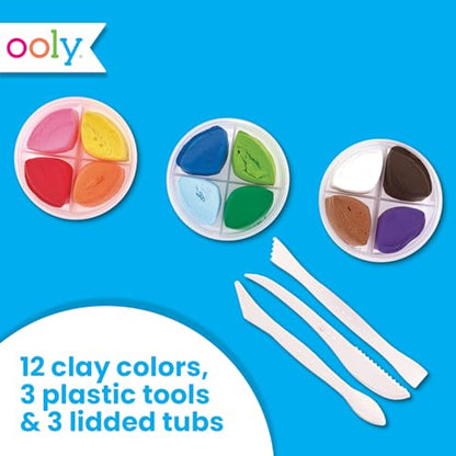 Ooly Creatibles Air Dry Clay for Kids, Includes 3 Reusable Cases, 12 Colors | Ages 6+, Includes 3 Shaping Tools, Modeling Clay, Fun Play Dough Craft Kit, Sculpt Fun Lion, Cat, Bear, Gift for Kids - style: 12 Colors Complete Set