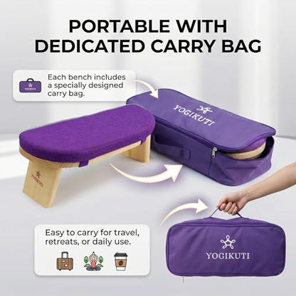 Yogikuti Folding Meditation Bench, Purple | Removable Cushion, Wooden Seiza Kneeling Stool, Ergonomic Meditation Seat, for Home & Yoga Studio, Comfortable Posture (Purple) - color: Purple