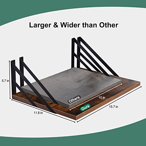 Tectocker-DOU 2 Pc Deep Floating Wall Shelves, Heavy Duty, 16x12, Brown - color: Brown, size: 16W×12D
