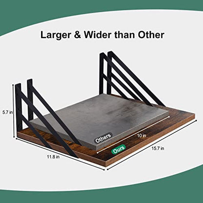 Tectocker-DOU 2 Pc Deep Floating Wall Shelves, Heavy Duty, 16x12, Brown - color: Brown, size: 16W×12D