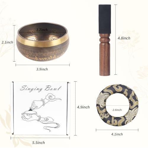 Kmise Tibetan Singing Bowls Set- Handmade in Nepal Meditation Sound Bowls for Yoga, Meditation, Mindfulness, Healing and Chakra Balancing, Stress Relief (4', Brown) - color: 4inch Brown