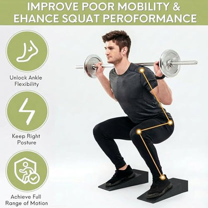 2 Pack Squat Wedge Blocks for Heel Elevated Squats, Slant Board for Calf Stretching and Ankle Mobility, Non Slip Squat Ramp for Weightlifting, Deadlifts, Balance Training, Home Gym Leg Exercise Equipment