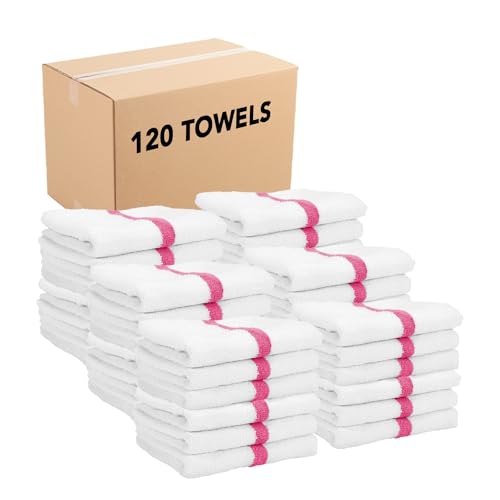 Arkwright White Hand Gym Towels - Case of 120 - Bulk 100% Cotton Soft Quick Dry Sweat Absorbent Hotel Quality Towels for Workout, Bathroom, Spa, Pool, 16 x 27 in, Pink - color: Pink, size: 16 x 27 in. (Case of 120)