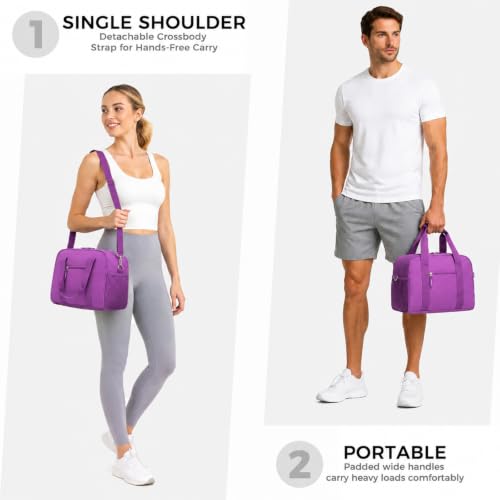 Searock 14-Inch Small Gym Bag for Men & Women, Mini Duffle Bag for Travel | Lightweight Carry On Duffel Bag for Travel, Sports, Fitness & Workout, Purple - color: Purple