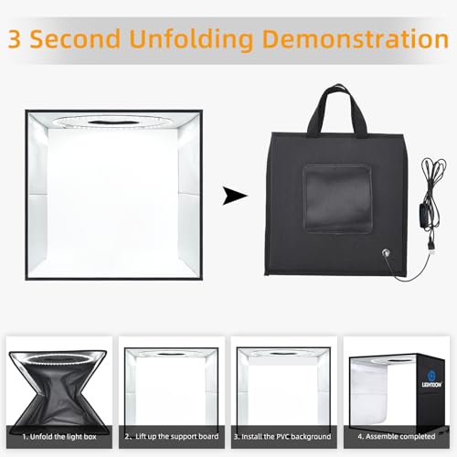 Lightdow 12"x12"x12" Photo Studio Light Box Photography with Desktop Tripod & 120 LEDs (CRI>95), 6 Backdrops - Portable/Dimmable Folding Shooting Tents for Toys/Jewelry/Watches/Cosmetics - size: 12"x12"x12"