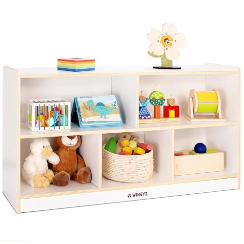 WINGYZ Montessori Shelf, 5-Section Wooden Storage Cabinet, FSC Safety 45" L - size: 43.3"D x 12"W x 24"H
