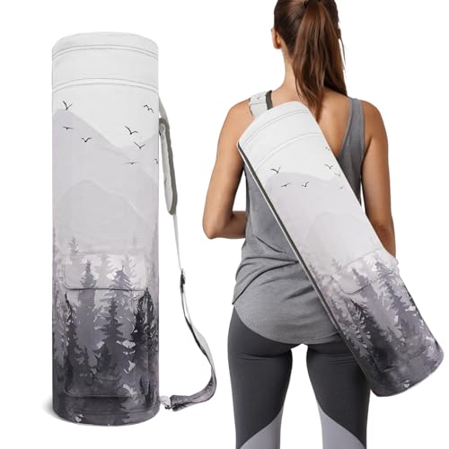 Yoga Mat Bag Full-Zipper Yoga Mat Carrier with Extra Wide Adjustable Strap 2 Multi-Functional Storage Cargo Pocket Stylish & Functional Yoga Bag Pilates Bag for Women & Men - color: Cloud Forest