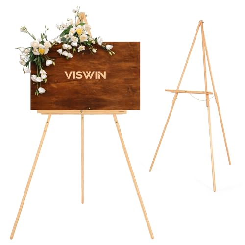 VISWIN 63" Easel Stand for Wedding Signs, Adjustable Wooden Display Easel with Holder, Tripod Floor Easel for Welcome Board, Poster, Picture, Photos, Paintings - Natural - color: Natural, size: 1 PCS