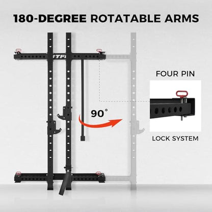 RitFit 2.36'' x 2.36'' Folding Squat Rack for Home Gym, Wall Mounted Squat Rack with Attachments - Space Saving Squat Power Rack - color: Black, style: Folding Squat Rack with Bench
