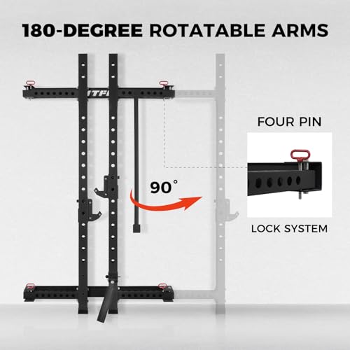 RitFit 2.36'' x 2.36'' Folding Squat Rack for Home Gym, Wall Mounted Squat Rack with Attachments - Space Saving Squat Power Rack - color: Black, style: Folding Squat Rack with Safebar
