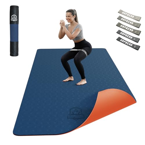 HAPBEAR Large Yoga Mat - 72"x36"x6mm (1/4 inch), Extra Wide Non-Slip Exercise Mat for Home Workout, Yoga, Pilates & Stretching, Durable, Includes Carry Bag - color: Navy blue/Orange