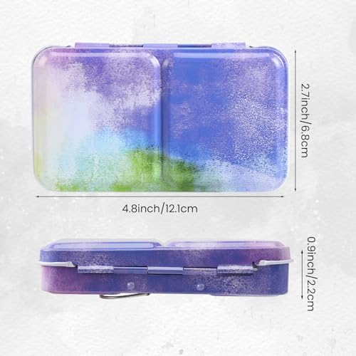 Empty Watercolor Palette Tin - Metal Watercolor Palette Empty with 14PCS Empty Half Pans - Watercolor Tin Suitable for Watercolor, Acrylic, Gouache, Oil Painting - style: Dazzling Purple