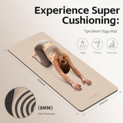 PAIDU Yoga Mat 8mm TPE Non‑Slip Fitness Mat with Strap for Home Workouts - color: 베이지&블랙