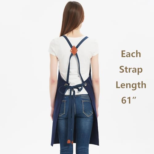 AFUN Chef Aprons for Women Men with Oversized Pockets, 12-Ounce Cotton Canvas Cross Back Water Repellent Apron (Dark Blue) - color: Dark Blue