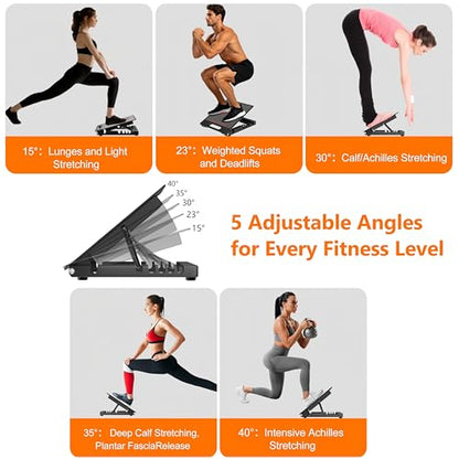 Slant Board for Calf Stretching, Steel Squat Wedge Hold Up to 650LBS | 5-Level Adjustable, Textured Non-Slip Layer, Anti-Slip Feet, Foldable and Portable, Weightlifting, Heel Elevated Squats