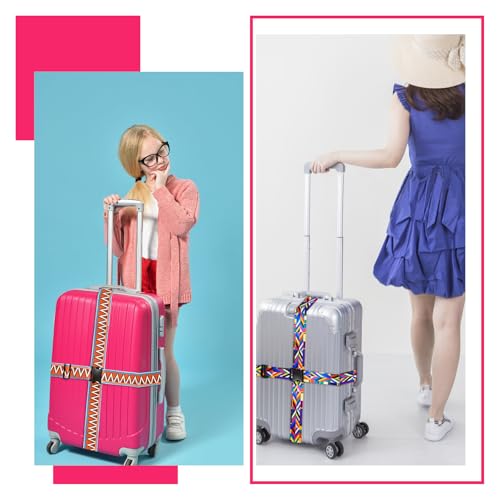 6-Piece Luggage Straps, Patterned Suitcase Straps, Adjustable Travel Luggage Belt, 2 Inches Wide by 72 Inches Long, Multicolor, Nylon, Buckle Fastener - style: Bohemian Style