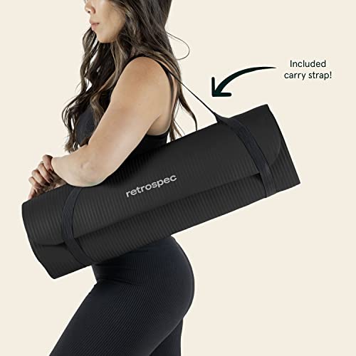Retrospec Solana Yoga Mat Thick 1/2in Non-Slip Workout Mat with Nylon Strap - 72x24in Exercise Mat for Pilates, Stretching & Fitness - BPA Free, Easy Clean - color: Black