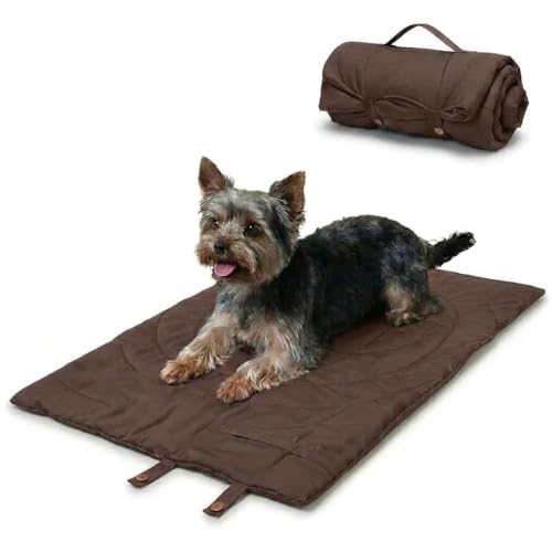 Lightly Padded Roll-Up Travel Dog Mat Settle & Place Training - color: Brown, size: Large(46.46"x26.38")