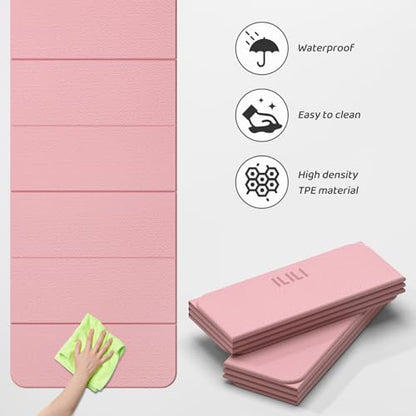 ILILI Foldable Yoga Mat 71 * 24 * 0.3 Inch - color: Light Pink