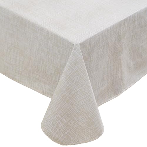 Heavy Duty Vinyl Tablecloth with Flannel Backing Waterproof Oil-Proof Plastic Table Cloth Stain-Resistant Wipeable Rectangle or Square Table Cover for Indoor and Outdoor (Beige Striped,52x70 Inch) - color: Beige Striped, size: 52" x 70" (Rectangular)
