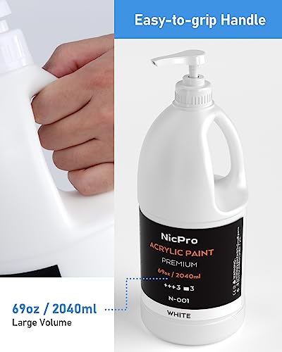 Nicpro White Large Acrylic Paint (69 oz, 2040 ml), Rich Pigments, Non Toxic (Pack of 2) - color: White, size: 69 Fl Oz (Pack of 2)