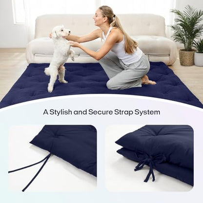 Syrinx Water Resistant Japanese Floor Mattress Futon, King Size 80"x76" - color: Navy Blue, size: King(80"L x 76"W x 2.5"Th)