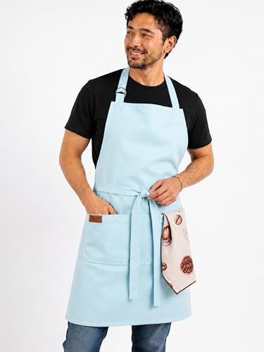 100% Cotton Kitchen Apron with 2 Pockets – Adjustable Chef Apron for Cooking Baking BBQ – Unisex Apron - color: Aqua