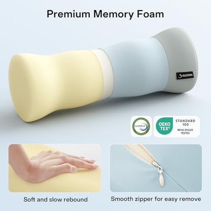 Neck Roll Pillow - Cooling Cover Round Neck Pillow for Sleeping - Memory Foam Cervical Support Pillow - Ergonomic Cylinder Pillows for Neck, Leg, Back, Yoga, Relaxing (Blue Grey)